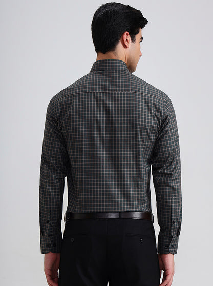 Green & Brown Checked Slim Fit Formal Shirt | Metal