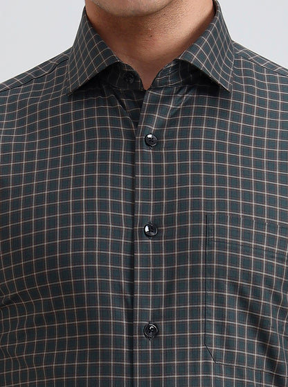 Green & Brown Checked Slim Fit Formal Shirt | Metal