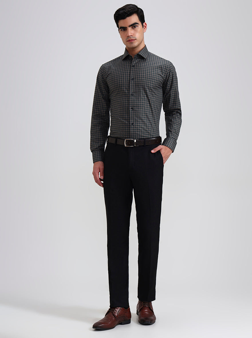 Green & Brown Checked Slim Fit Formal Shirt | Metal