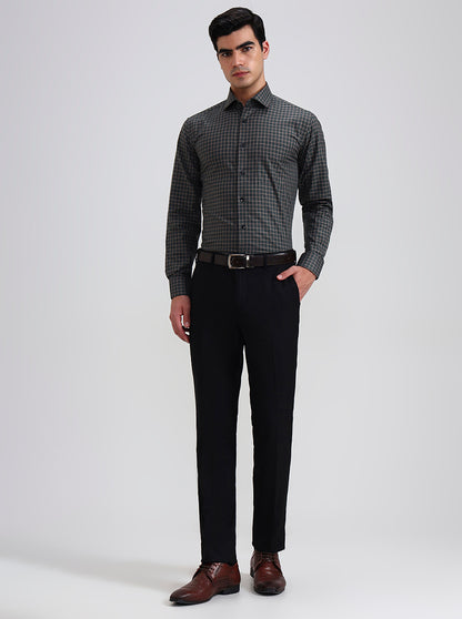 Green & Brown Checked Slim Fit Formal Shirt | Metal