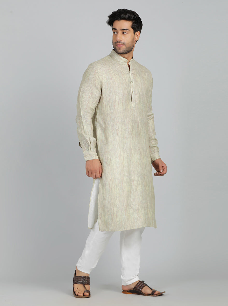 Light Green Printed Regular Fit Modi Kurta | JadeBlue