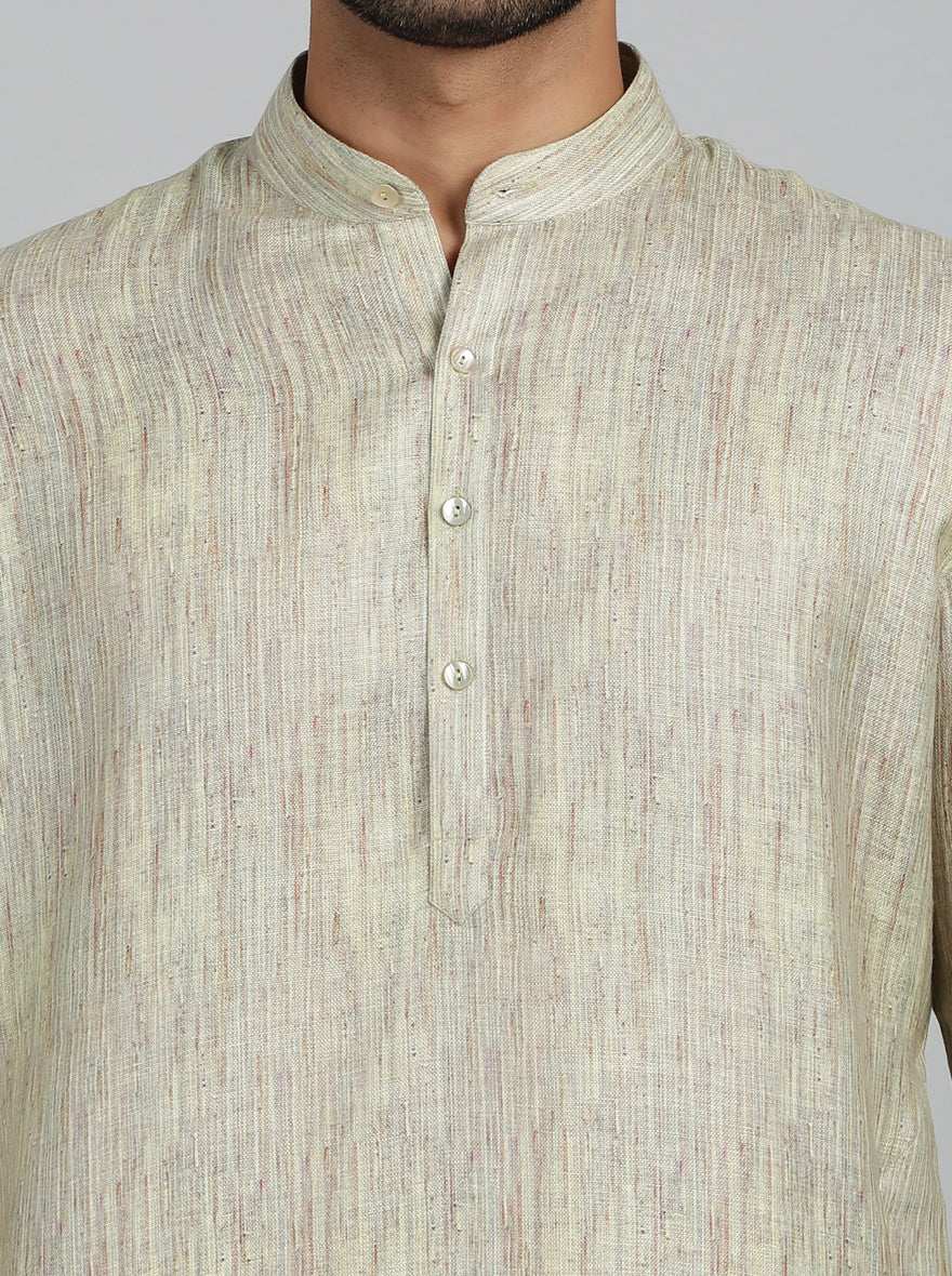Light Green Printed Regular Fit Modi Kurta | JadeBlue