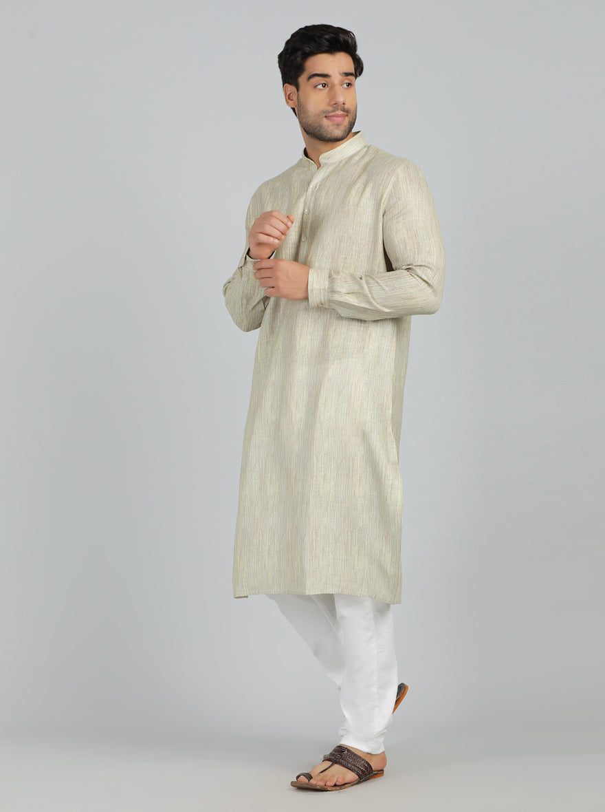 Light Green Printed Regular Fit Modi Kurta | JadeBlue