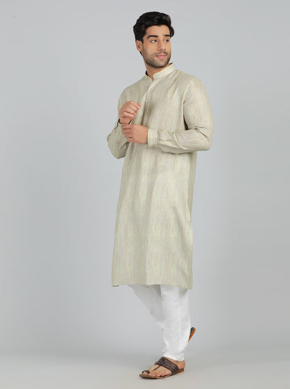 Light Green Printed Regular Fit Modi Kurta | JadeBlue