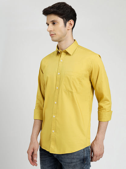 Yellow Solid Smart Fit Semi Casual Shirt | Greenfibre