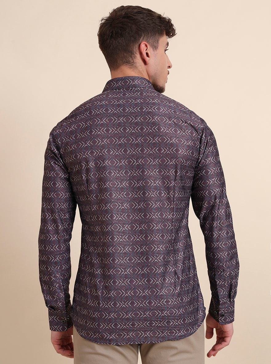 Brown Printed Slim Fit Party Wear Shirt | Wyre