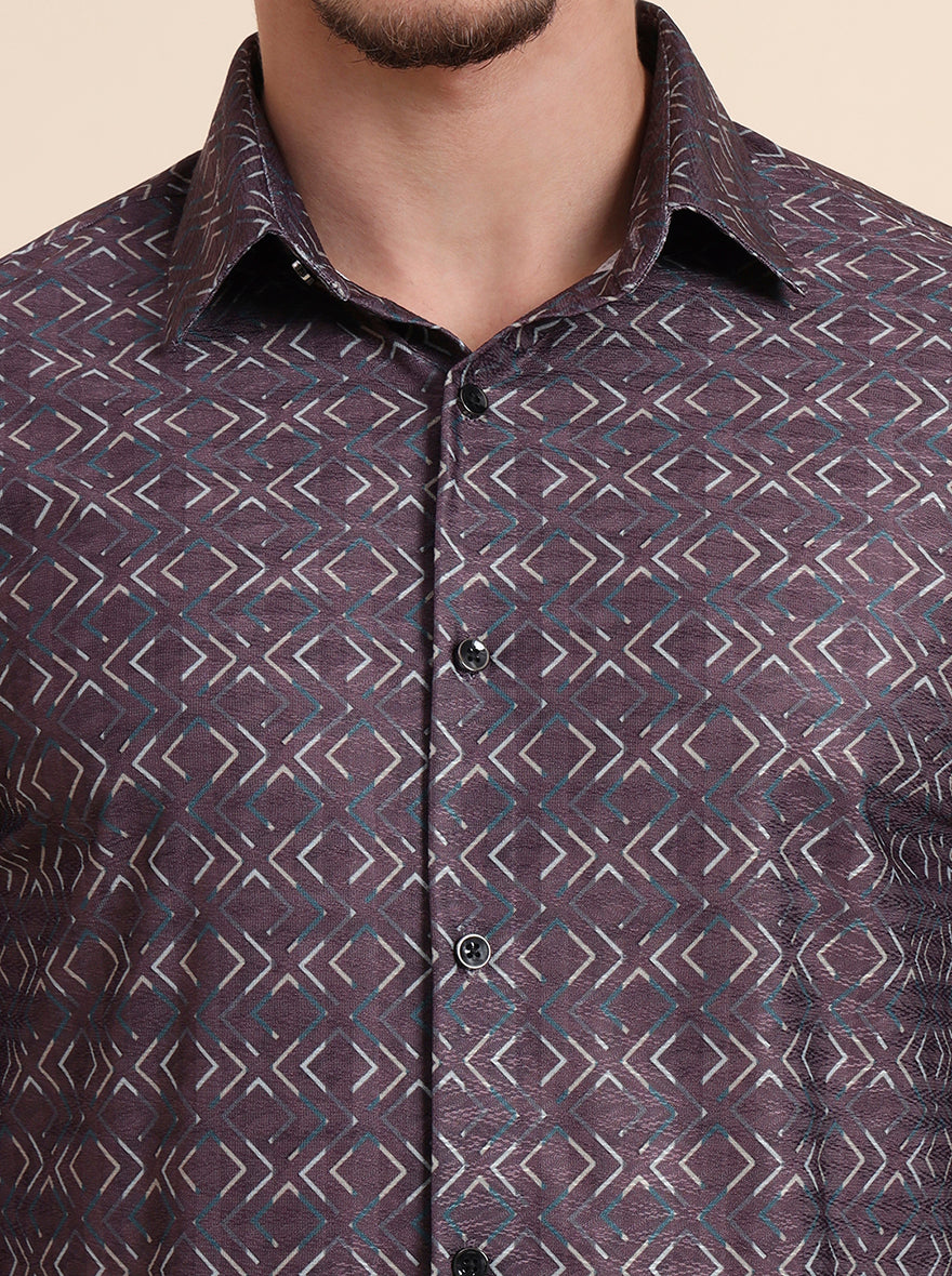 Brown Printed Slim Fit Party Wear Shirt | Wyre