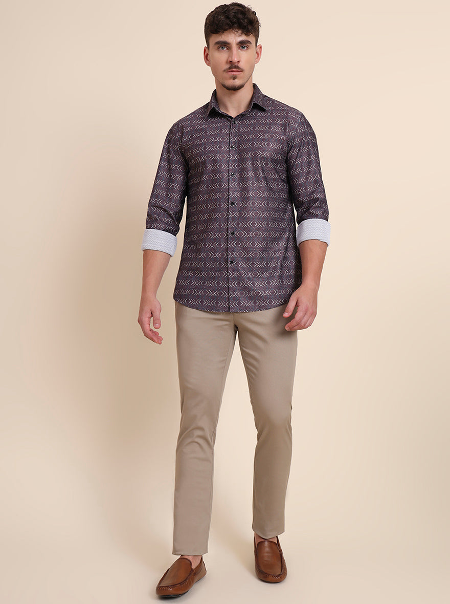 Brown Printed Slim Fit Party Wear Shirt | Wyre