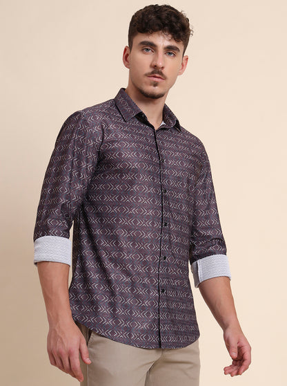 Brown Printed Slim Fit Party Wear Shirt | Wyre