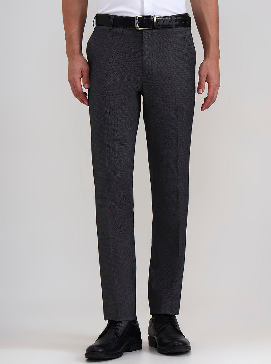 Dark Grey Solid Slim Fit Formal Trouser | Wyre