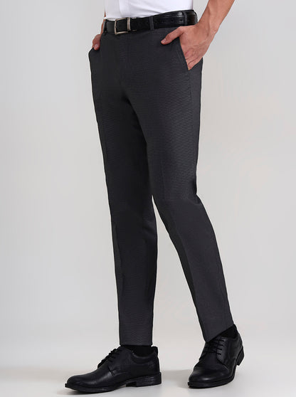 Dark Grey Solid Slim Fit Formal Trouser | Wyre