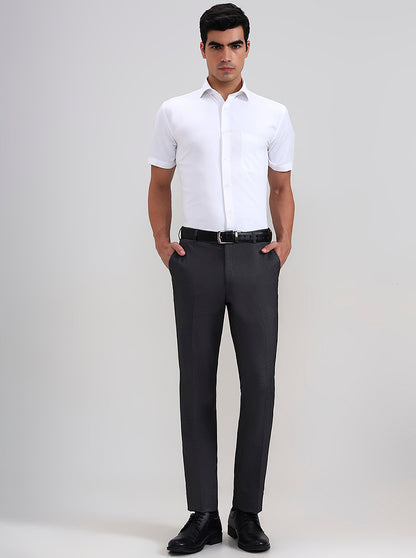 Dark Grey Solid Slim Fit Formal Trouser | Wyre