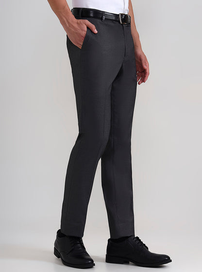 Dark Grey Solid Slim Fit Formal Trouser | Wyre