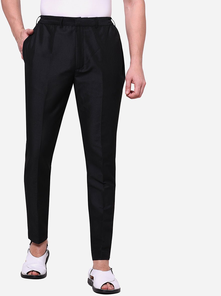Black Solid Cotton Silk Aligarhi Pants for Men