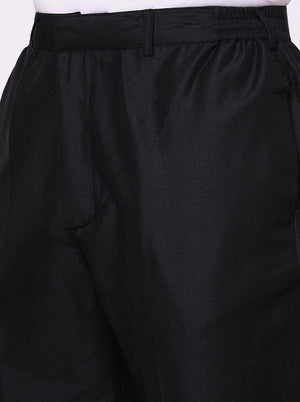 Black Solid Cotton Silk Aligarhi Pajama Pants