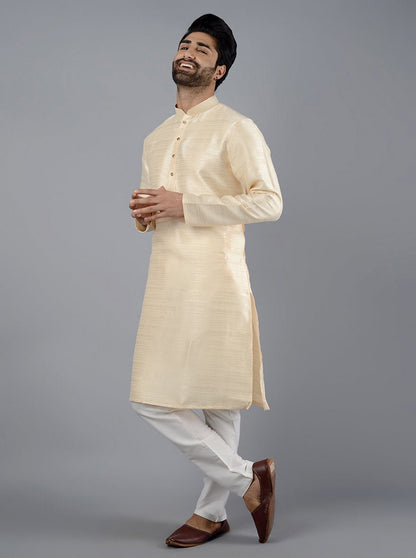 Cream Self Textured Kurta - The Kurta Company
