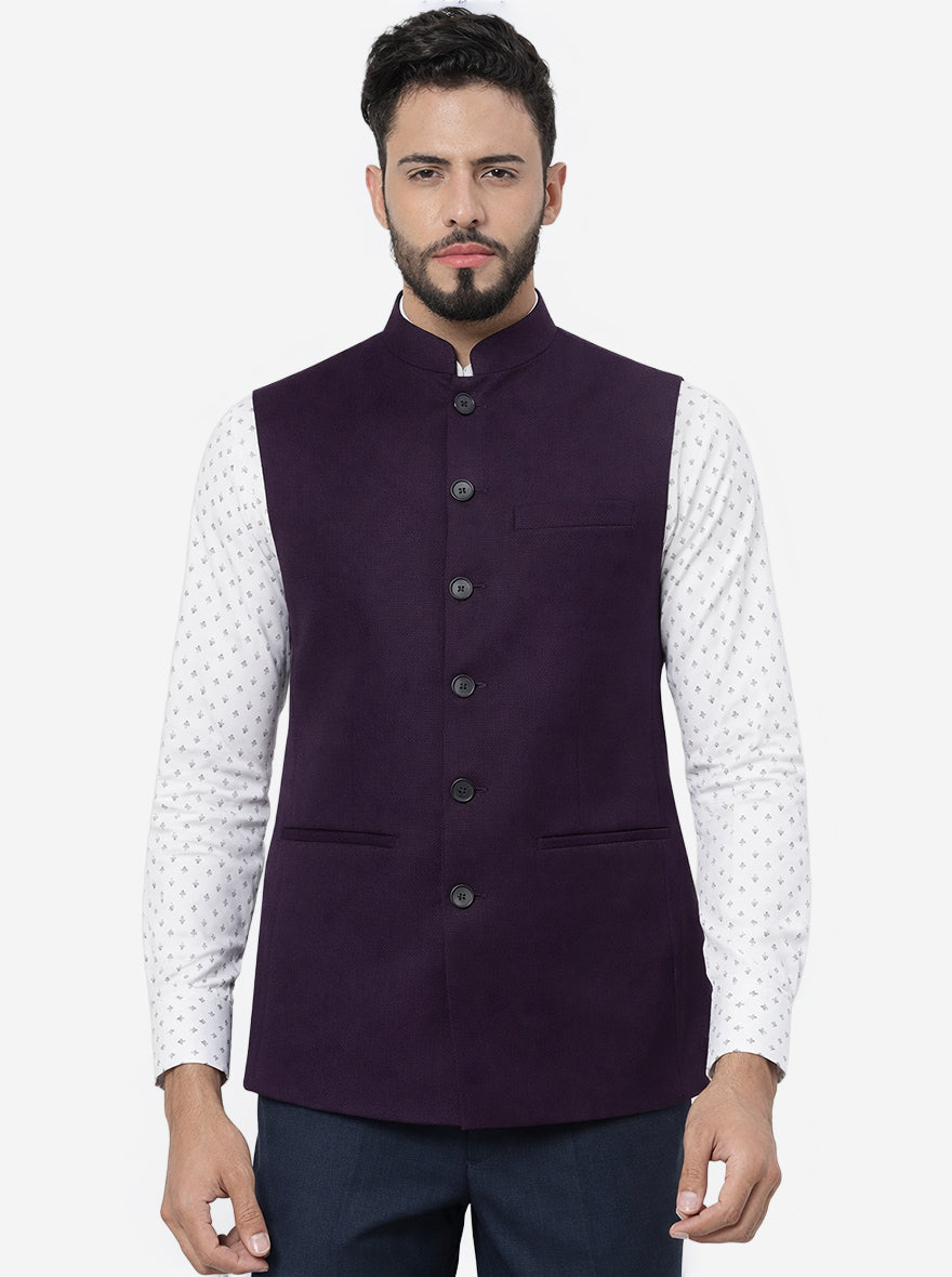 Purple Solid Regular Fit Modi Jacket | JadeBlue