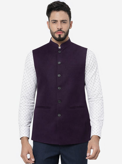 Purple Solid Regular Fit Modi Jacket | JadeBlue