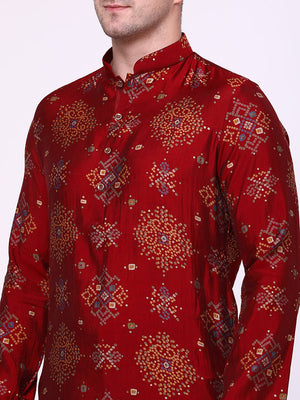 Vermillion Printed Cotton Blend Kurta | The Kurta Company