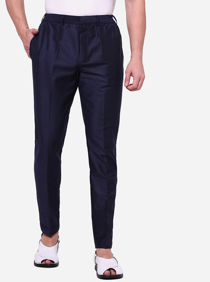 Navy Blue Solid Cotton Silk Blend Aligarhi Pajama for Men