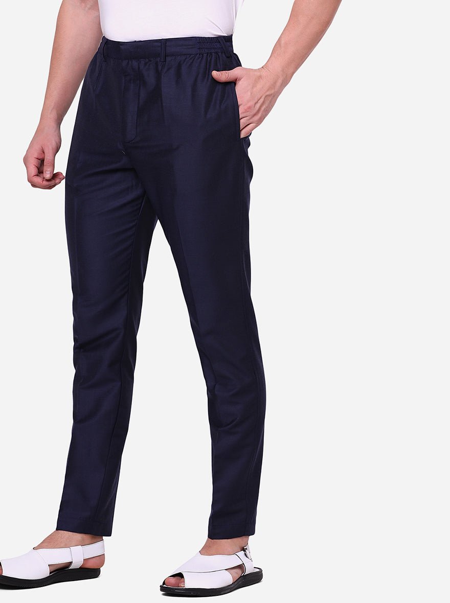 Navy Blue Solid Aligadhi - The Kurta Company
