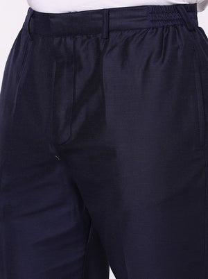Navy Blue Solid Cotton Silk Blend Aligarhi Pajama