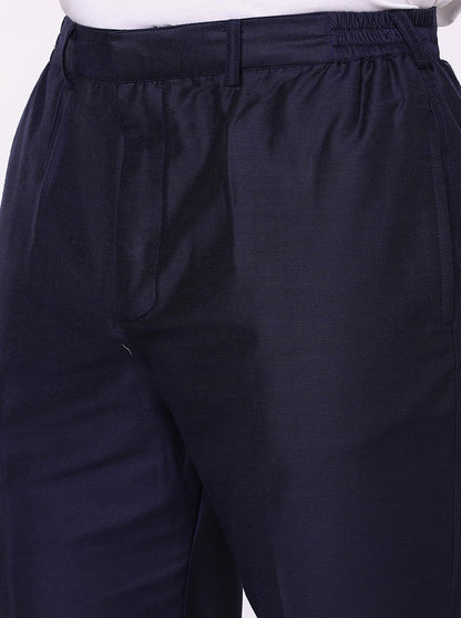 Navy Blue Solid Aligadhi - The Kurta Company