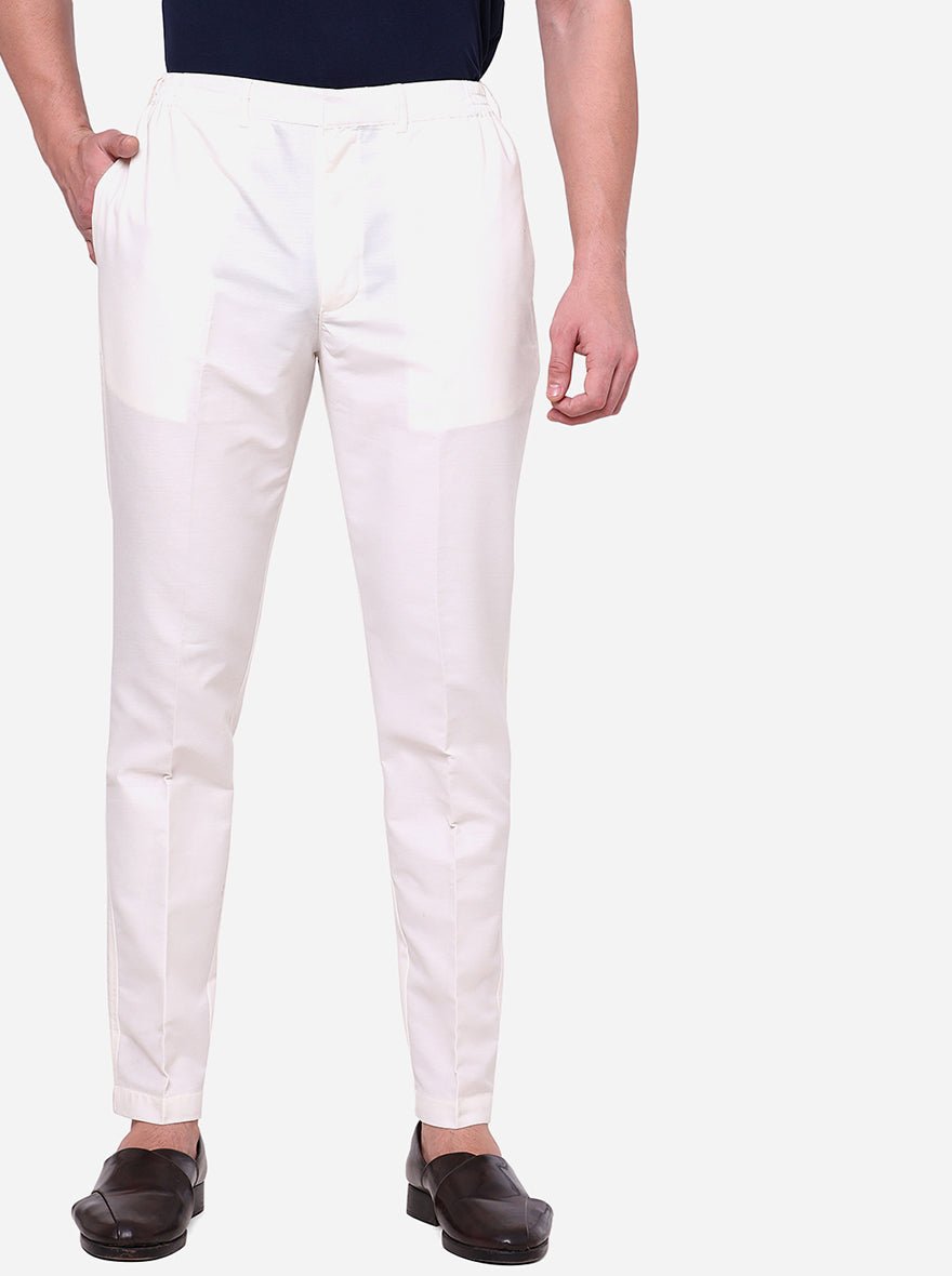 Off-White Solid Cotton Silk Aligarhi Pajama For Men
