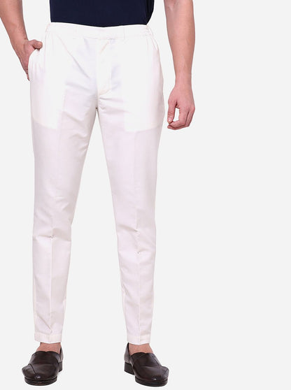 Off-White Solid Cotton Silk Aligarhi Pajama For Men