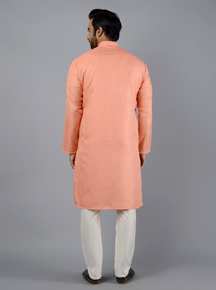 Peach Self Textured Kurta - The Kurta Company