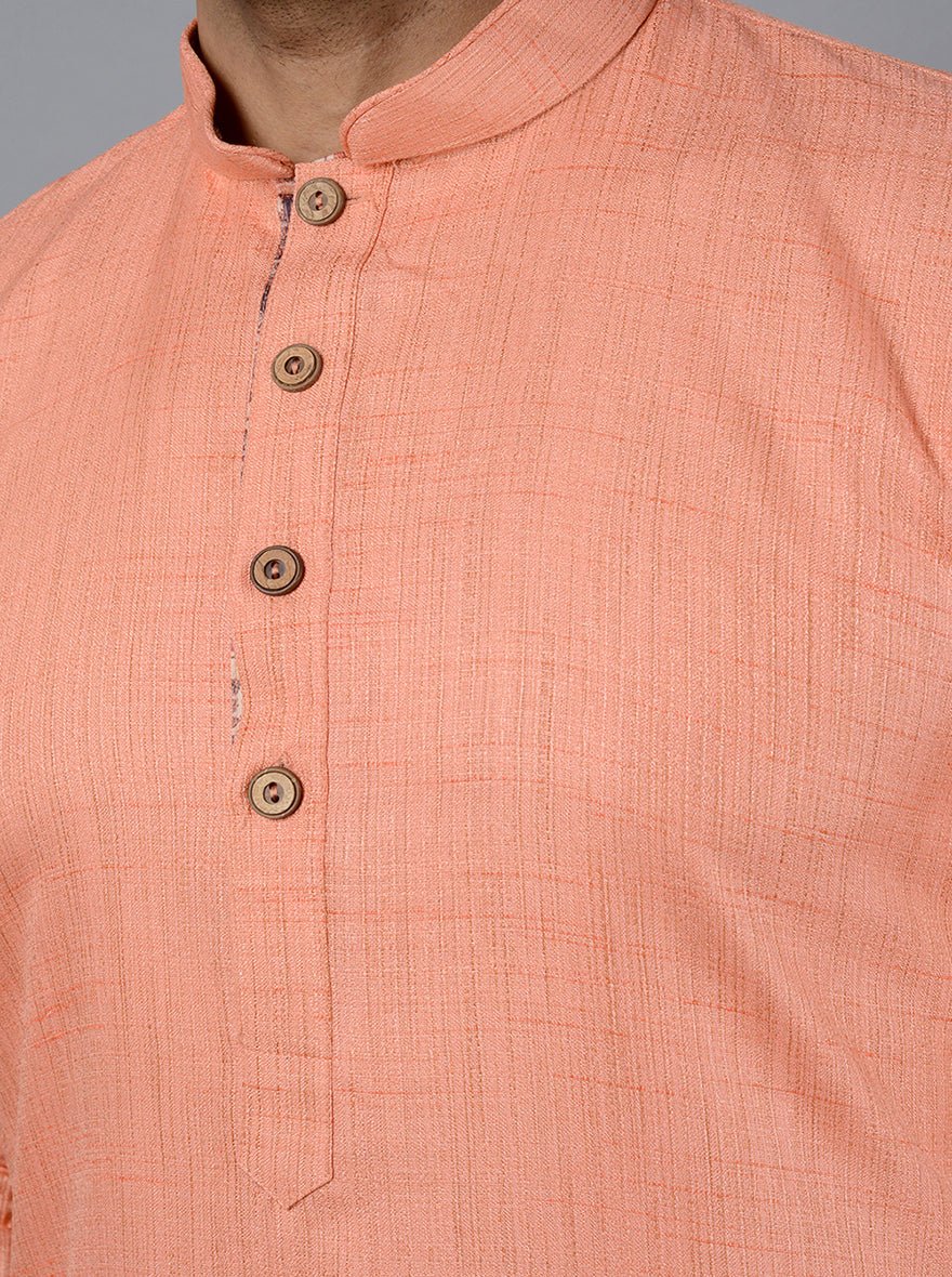 Peach Self Textured Kurta - The Kurta Company