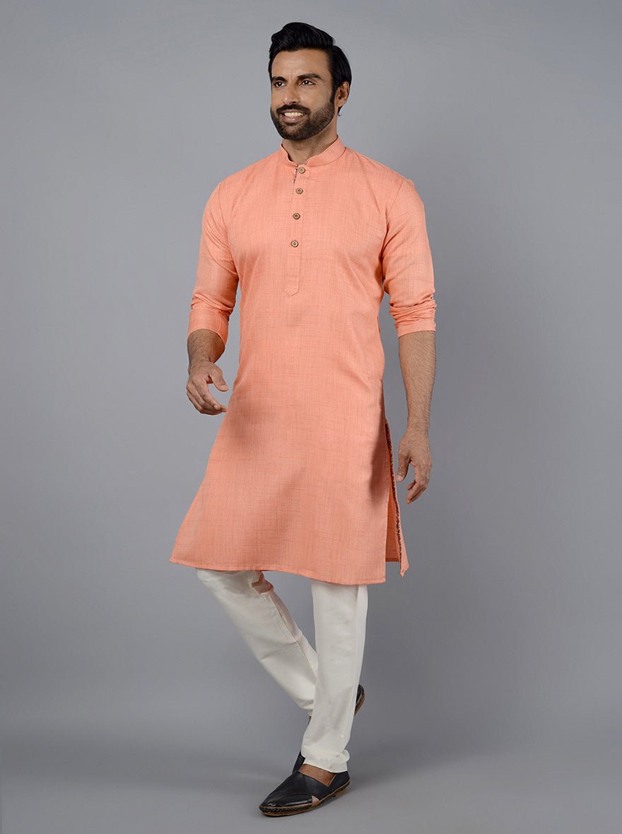 Peach Self Textured Kurta - The Kurta Company