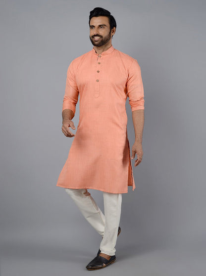 Peach Self Textured Kurta - The Kurta Company
