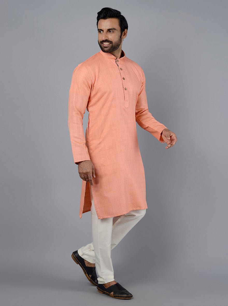 Peach Self Textured Kurta - The Kurta Company