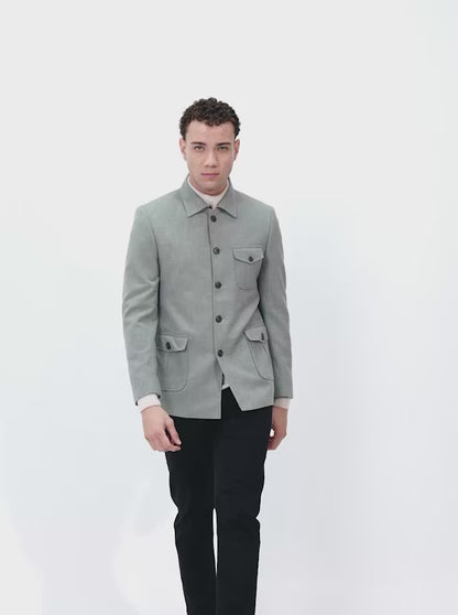 Olive Grey Solid Regular Fit Blazer | JB X JB