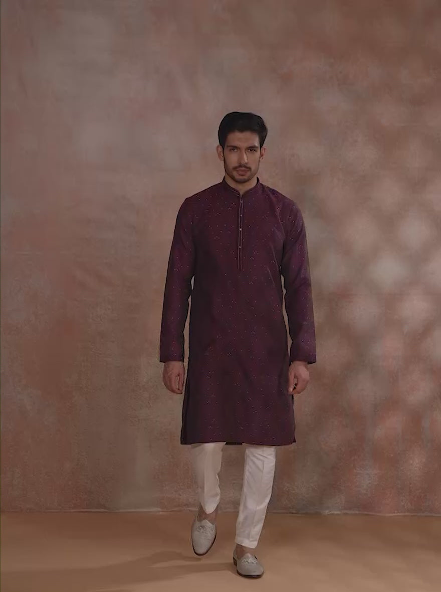 Maroon Printed and Embroidered Kurta Pajama | JB X JB