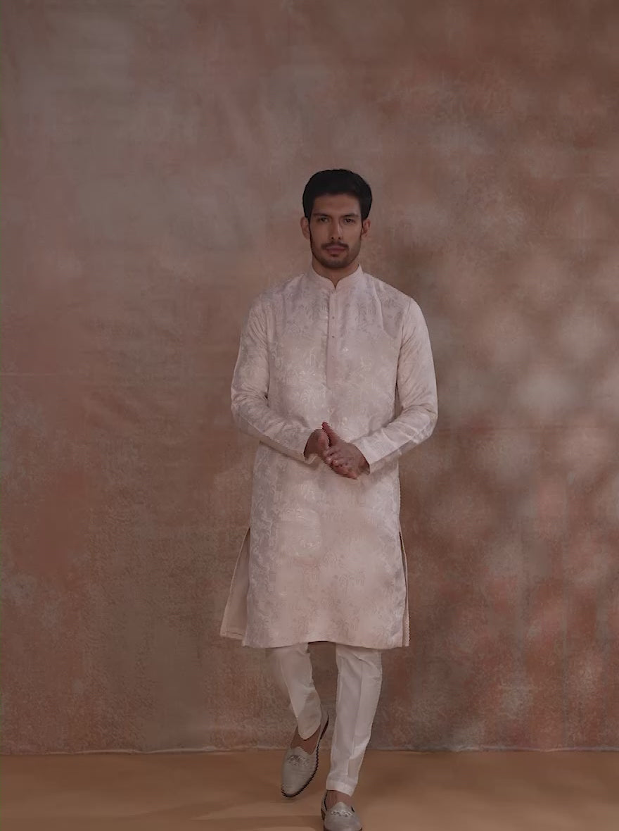 Pink Printed and Embroidered Kurta Pajama | JB X JB