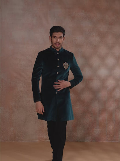 Peacock Green Embroidered Indowestern | JB X JB