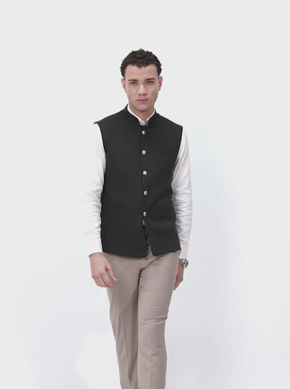 Olive Green Solid Regular Fit Waistcoat | JB X JB