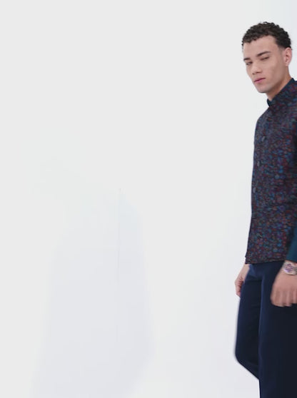 Black & Multicolor Printed Regular Fit Waistcoat | JB X JB