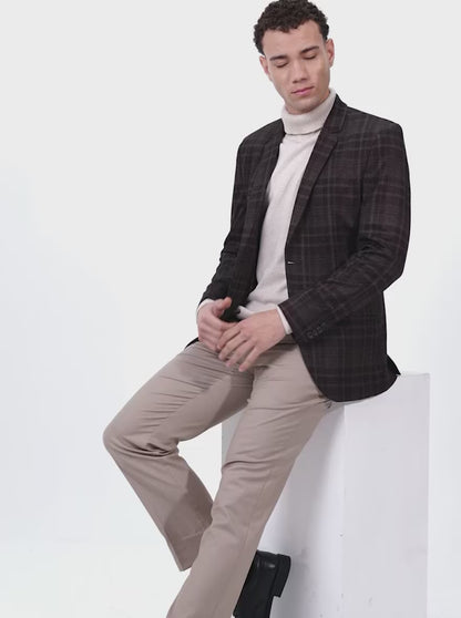 Maroon & Fawn Checked Regular Fit Blazer | JB X JB