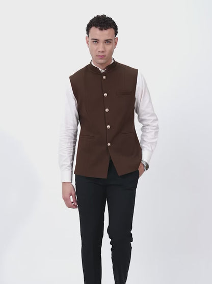 Brown Solid Regular Fit Waistcoat | JB X JB