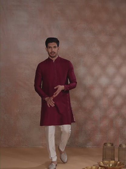 Wine Solid Kurta Pajama | JB X JB