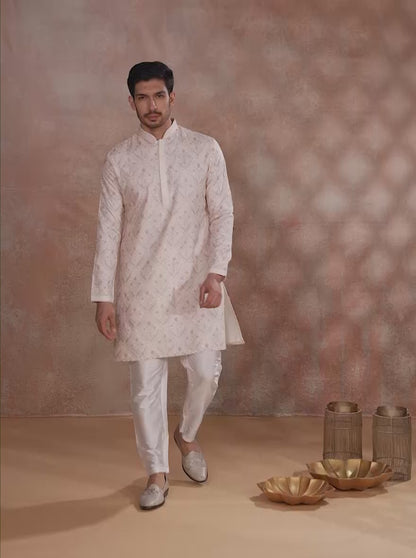 Off- White Printed and Embroidered Kurta Pajama | JB X JB