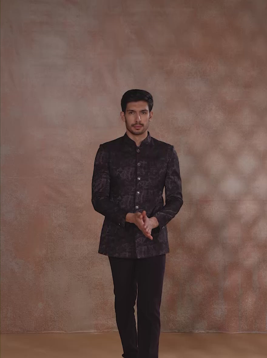 Charcol Black Self Textured  Jodhpuri Suit | JB X JB