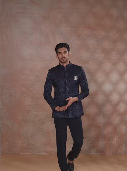 Deep Blue Embroidered Jodhpuri Suit | JB X JB