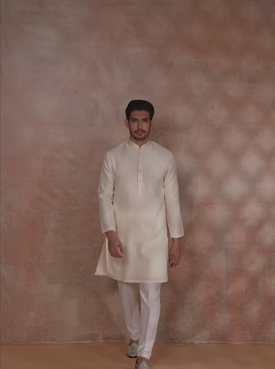 Cream Solid Kurta Pajama | JB X JB