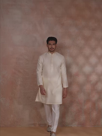 Cream Solid Kurta Pajama | JB X JB