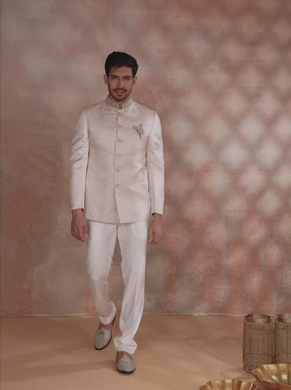 Pink Placement Embroidery Jodhpuri Suit | JB X JB