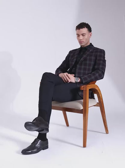 Maroon Checked Regular Fit Blazer | JB X JB